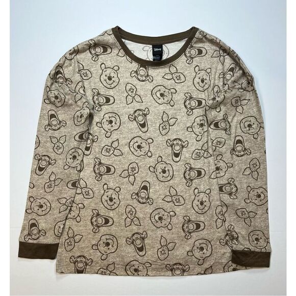 Disney Tan Brown Winnie The Pooh Long Sleeve Top Bottom Pajama Set Size Small - Picture 3 of 10